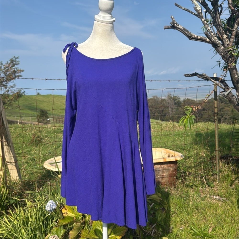 Free People Clear Skies Tunic Dress Violet Cold Shoulder asymmetrical hem Small - Picture 2 of 8